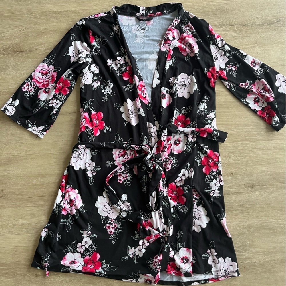 Black and Pink Floral Robe SZ M